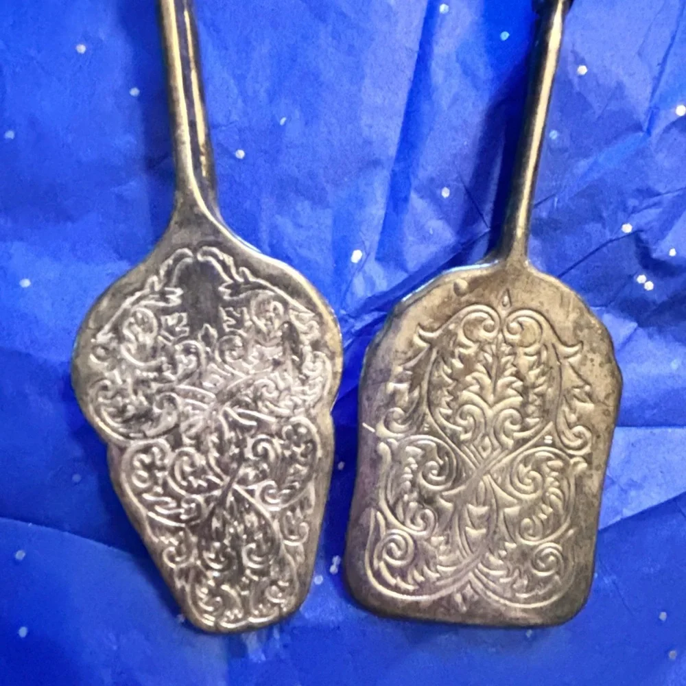 Vintage Engraved Sandwich Server, Silver Plate Serving Tongs Set of 2